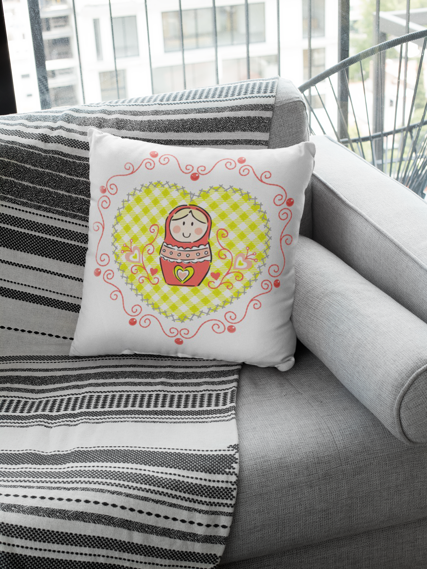 Coussin Matriochka Coeur - Collection Artisanat Russe