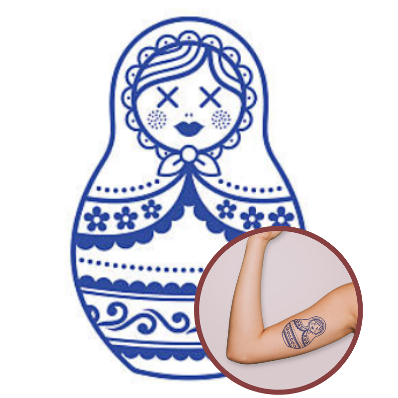 Design Bleu - Tatouage Poupée Russe
