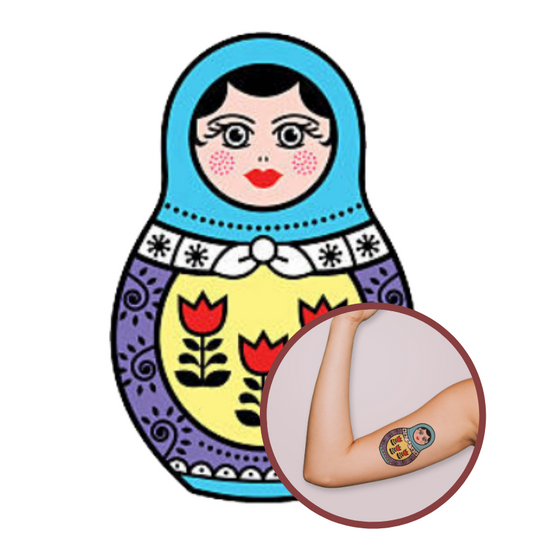 Tatouage Poupée Russe Traditionnelle Bleue - Collection Édition Limitée
