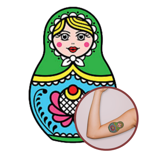 Tatouage Poupée Russe Verte Traditionnelle