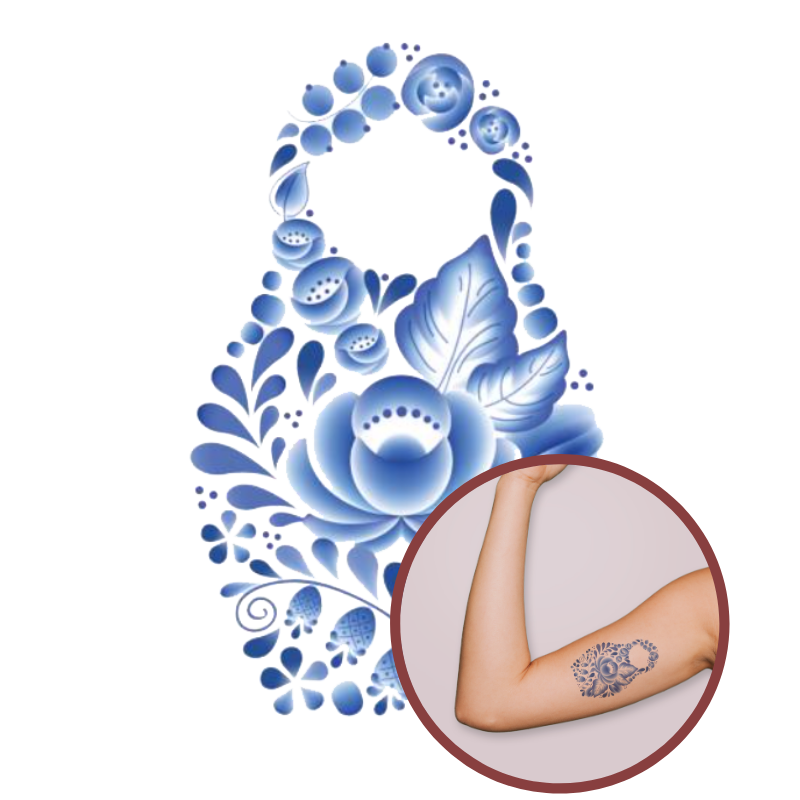 Tatouage Poupée Russe Fleurs Bleues - Designs Uniques