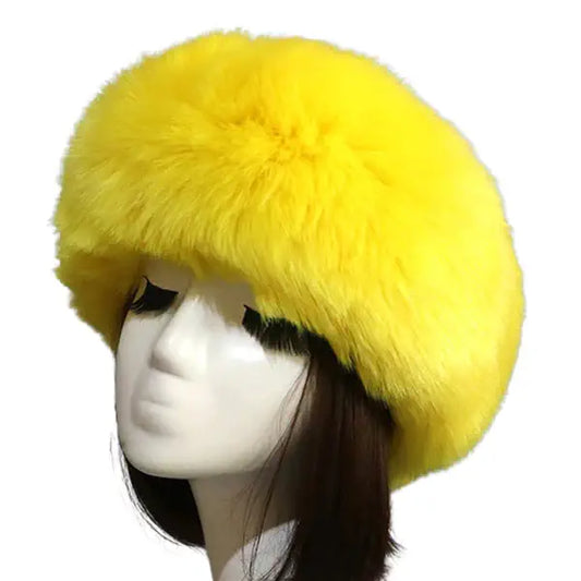 Bandeau en fausse fourrure jaune flamboyant