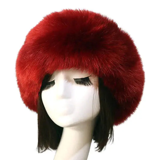 Bandeau Fourrure Rouge Élégant