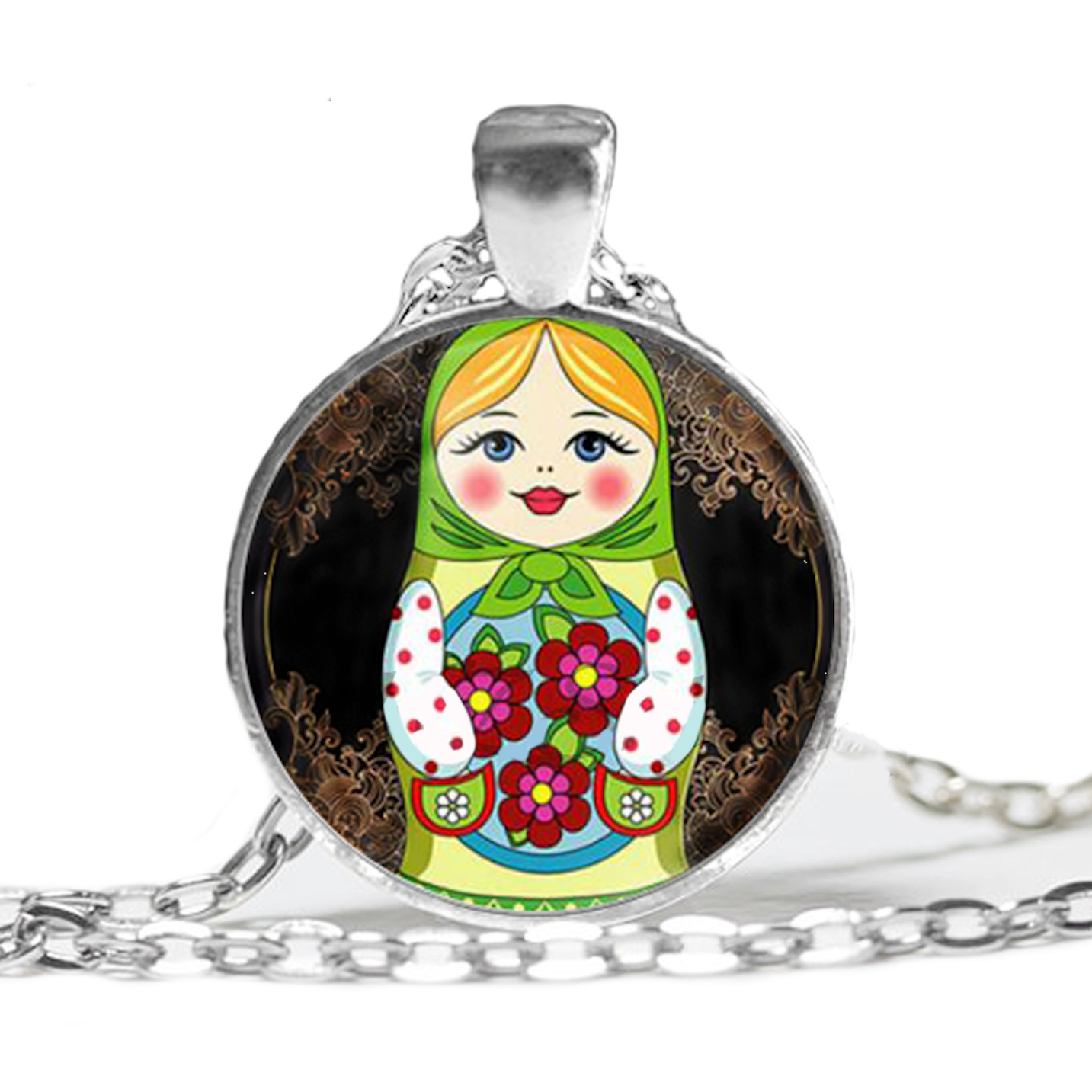 Collier Matriochka Vintage Vert - Édition Limitée