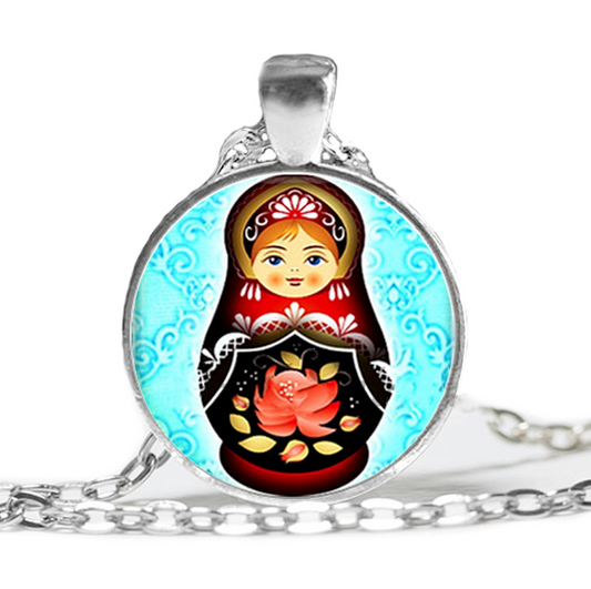 Collier Matriochka en Cyan Brillant