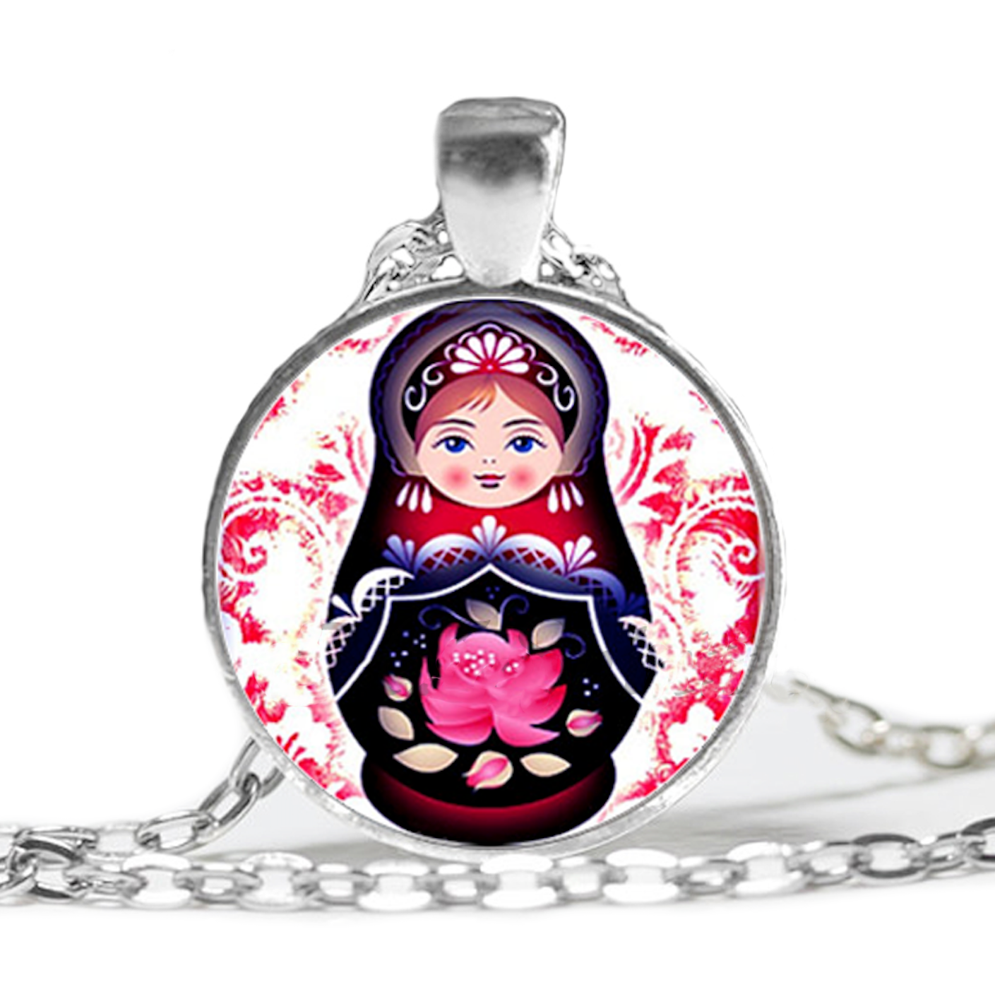 Collier Matriochka Rose Élégance Fleuri